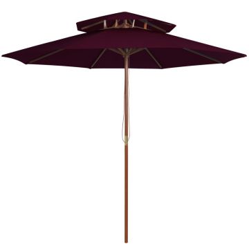 vidaXL Umbrelă de soare dublă, stâlp din lemn, roșu bordo, 270 cm