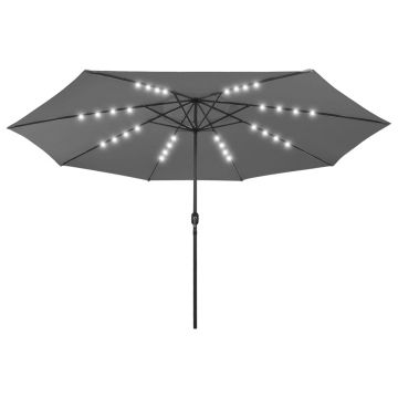vidaXL Umbrelă de soare exterior LED-uri & stâlp metal antracit 400 cm
