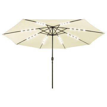 vidaXL Umbrelă de soare exterior, LED-uri & stâlp metal nisipiu 400 cm
