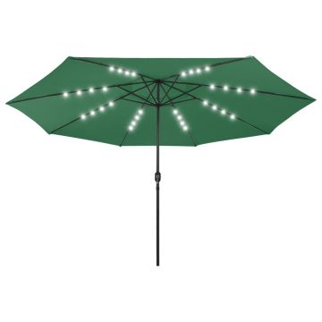 vidaXL Umbrelă de soare exterior, LED-uri & stâlp metal, verde, 400 cm