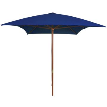 vidaXL Umbrelă de soare, exterior, stâlp lemn, albastru, 200x300 cm