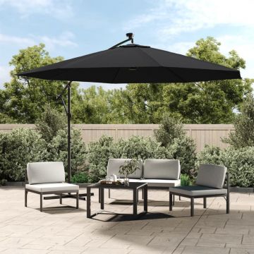 vidaXL Umbrelă în consolă de grădină cu LED-uri, negru, 350 cm