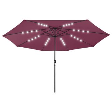 vidaXL Umbrelă soare exterior, LED-uri & stâlp metal roșu bordo 400 cm