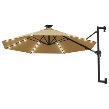 vidaXL Umbrelă soare LED montaj pe perete stâlp metal gri taupe 300cm