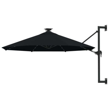 vidaXL Umbrelă soare LED montaj pe perete stâlp metal negru 300 cm