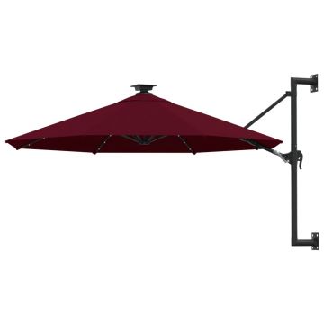 vidaXL Umbrelă soare LED montaj pe perete stâlp metal vișiniu 300 cm