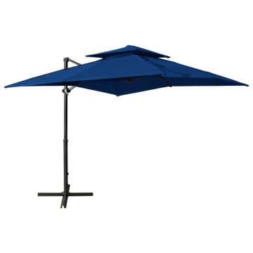 vidaXL Umbrelă suspendată cu înveliș dublu, albastru azuriu, 250x250cm