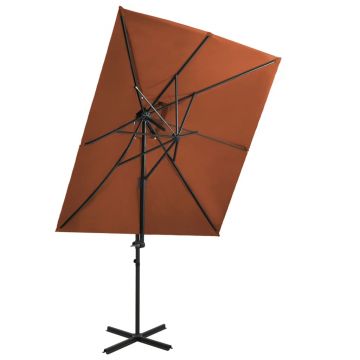 vidaXL Umbrelă suspendată cu înveliș dublu, cărămiziu, 250x250 cm