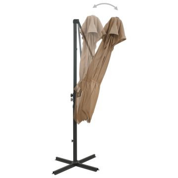 vidaXL Umbrelă suspendată cu înveliș dublu, gri taupe, 250x250 cm