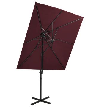 vidaXL Umbrelă suspendată cu înveliș dublu, roșu bordo, 250x250 cm