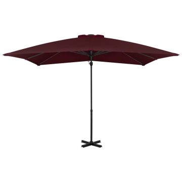vidaXL Umbrelă suspendată cu stâlp aluminiu, roșu bordo, 250x250 cm