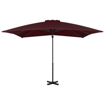 vidaXL Umbrelă suspendată cu stâlp aluminiu, roșu bordo, 250x250 cm