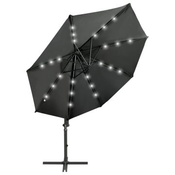 vidaXL Umbrelă suspendată cu stâlp și LED-uri, antracit, 300 cm