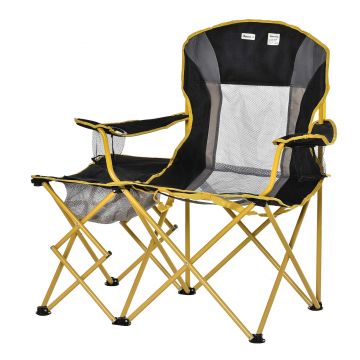 Outsunny scaun pliant camping, 106x60x98cm, negru/galben | Aosom.ro