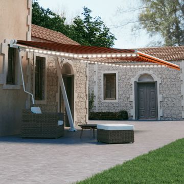 vidaXL Copertină automată senzor vânt/LED portocaliu/maro, 450x300 cm