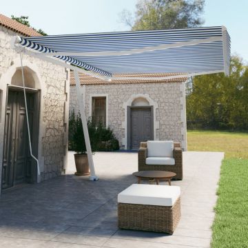 vidaXL Copertină autonomă retractabilă manual, albastru/alb 500x350 cm