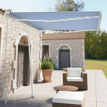 vidaXL Copertină retractabilă manual, albastru/alb, 300x250 cm vidaXL Copertină retractabilă manual, albastru/alb, 300x250 cm