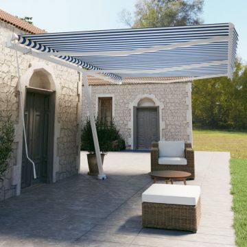 vidaXL Copertină retractabilă manual, albastru și alb, 600x350 cm