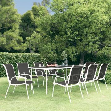 vidaXL Set mobilier de exterior, 9 piese, negru, oțel