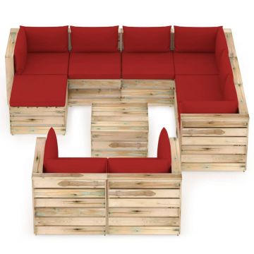 vidaXL Set mobilier de grădină cu perne, 10 piese, lemn verde tratat