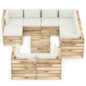 vidaXL Set mobilier de grădină cu perne, 10 piese, lemn verde tratat