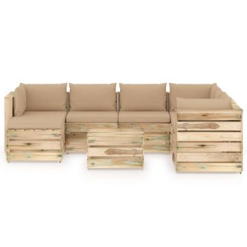 vidaXL Set mobilier de grădină cu perne, 8 piese, lemn verde tratat
