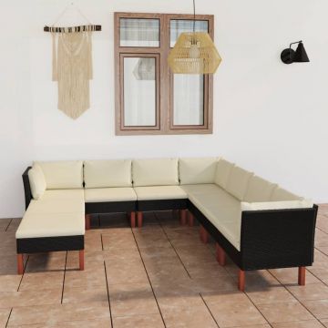 vidaXL Set mobilier de grădină cu perne, 9 piese, negru, poliratan