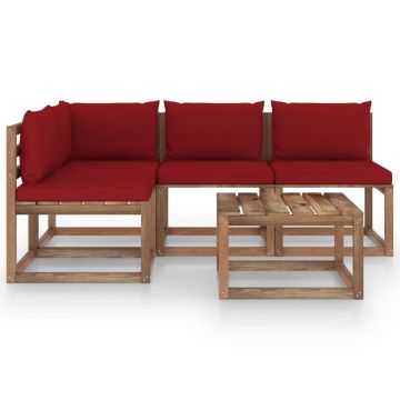 vidaXL Set mobilier de grădină cu perne roșu vin, 5 piese