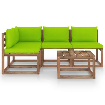 vidaXL Set mobilier de grădină cu perne verde aprins, 5 piese