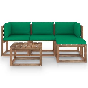 vidaXL Set mobilier de grădină cu perne verzi, 5 piese