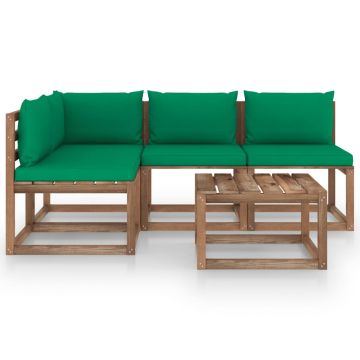 vidaXL Set mobilier de grădină cu perne verzi, 5 piese