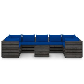 vidaXL Set mobilier grădină cu perne, 10 piese, gri, lemn tratat