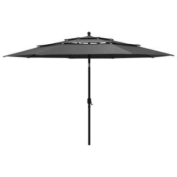 vidaXL Umbrelă de grădină 3 niveluri, stâlp aluminiu, antracit, 3,5 m