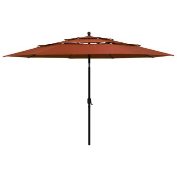 vidaXL Umbrelă de soare 3 niveluri, stâlp aluminiu, cărămiziu, 3,5 m