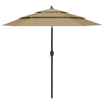 vidaXL Umbrelă de soare 3 niveluri, stâlp aluminiu, gri taupe, 2,5 m