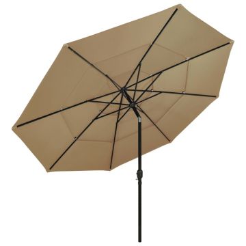 vidaXL Umbrelă de soare 3 niveluri, stâlp aluminiu, gri taupe, 3,5 m