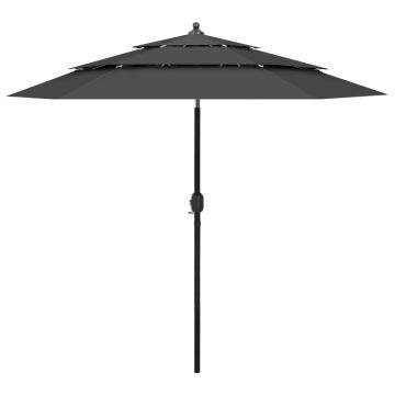 vidaXL Umbrelă de soare 3 niveluri, stâlp de aluminiu, antracit, 2,5 m
