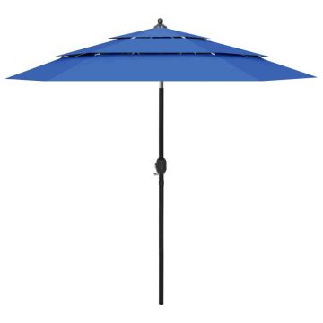 vidaXL Umbrelă de soare 3 niveluri, stâlp de aluminiu, azuriu, 2,5 m