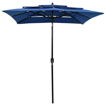 vidaXL Umbrelă de soare 3 niveluri, stâlp de aluminiu, azuriu, 2x2 m