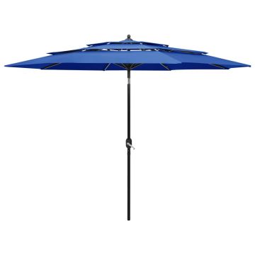 vidaXL Umbrelă de soare 3 niveluri, stâlp de aluminiu, azuriu, 3 m