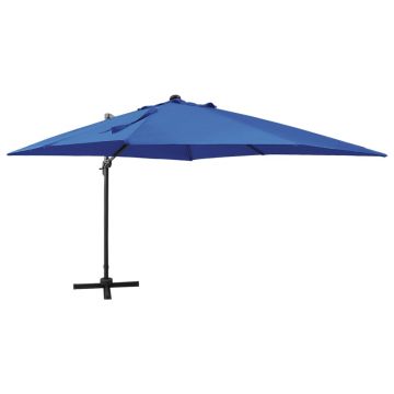 vidaXL Umbrelă suspendată cu stâlp și LED-uri, albastru azuriu, 300 cm