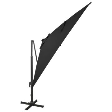 vidaXL Umbrelă suspendată cu stâlp și LED-uri, negru, 300 cm