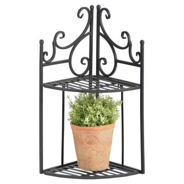 Etajera pliabila pentru ghivece gradina / terasa, din metal, Etager Corner Negru, L22,1xl22xH47,2 cm