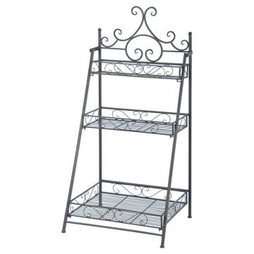 Etajera pliabila pentru ghivece gradina / terasa, din metal, Stair Negru, L55,2xl45,5xH114,2 cm