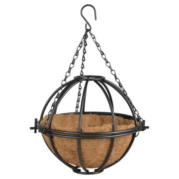 Ghiveci suspendabil din metal si fibre de cocos, Basket Round Negru, Ø25,3xH22,9 cm