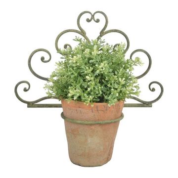 Suport de perete pentru 1 ghiveci, din metal, Flower Verde Antichizat, L31,8xl14,5xH21,9 cm