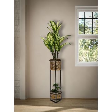 Suport ghiveci din metal Flower Double Auriu, Ø23xH80 cm Suport ghiveci din metal Flower Double Auriu, Ø23xH80 cm