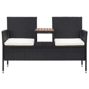 vidaXL Bancă de grădină cu măsuță, 2 locuri, negru, 143 cm, poliratan