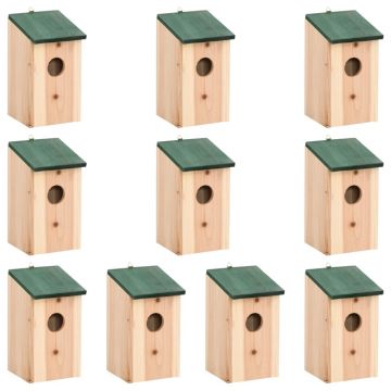 vidaXL Căsuțe de păsări,10 buc., 12x12x22 cm, lemn masiv de brad