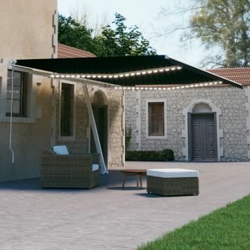 vidaXL Copertină automată cu senzor vânt & LED, antracit, 500x300 cm vidaXL Copertină automată cu senzor vânt & LED, antracit, 500x300 cm
